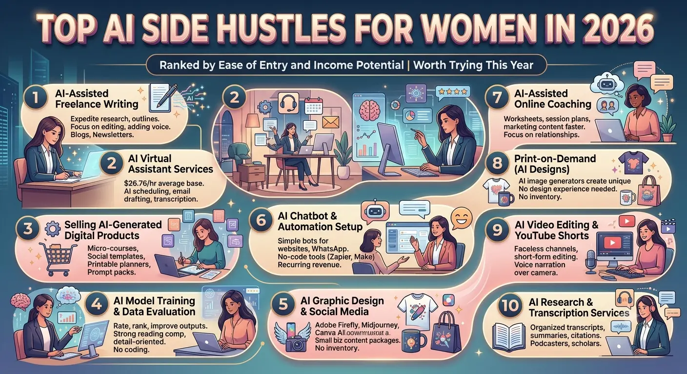 best AI side hustles for women