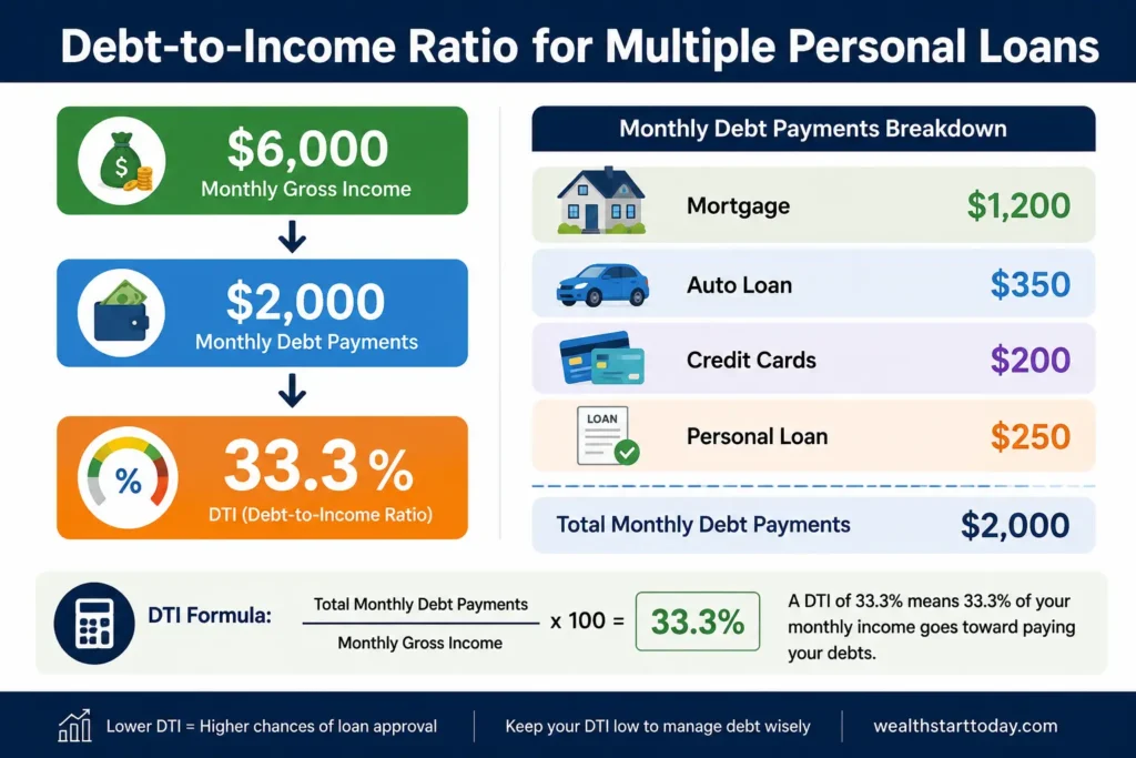 Debt-to-income ratio example for multiple personal loans
