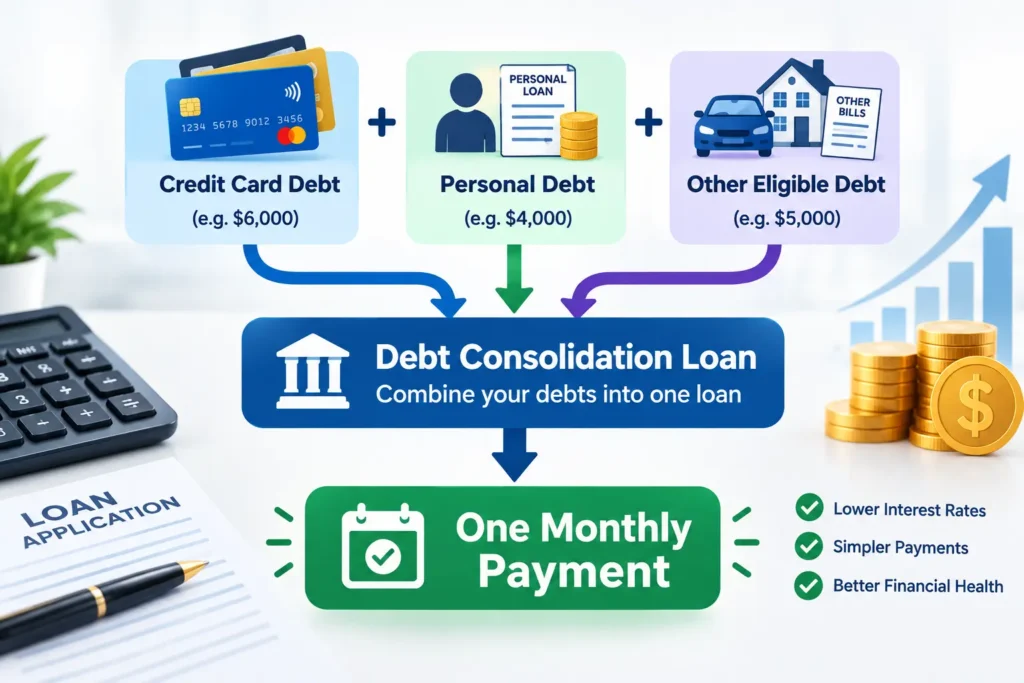How a debt consolidation loan combines multiple debts into one payment